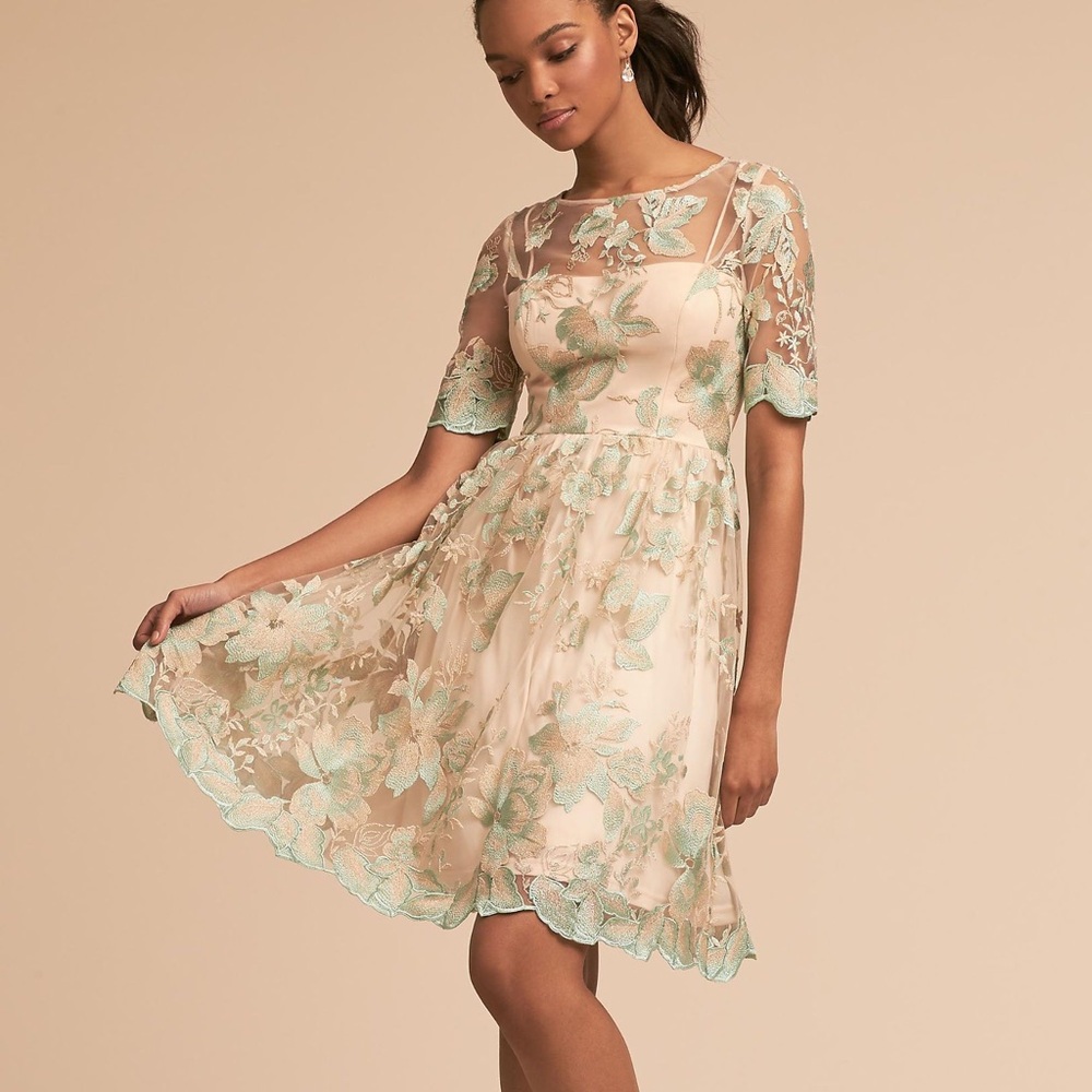 Adrianna Papell Cream and Green Floral Midi Dress